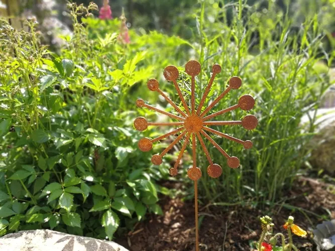 Gartenstecker Dekostecker Edelrost - Gartendeko Rost - Motiv Blume Pusteblume Garten