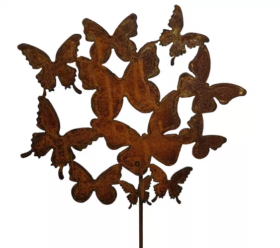 Gartenstecker Dekostecker Edelrost - Gartendeko Rost - Motiv Schmetterling Schwarm