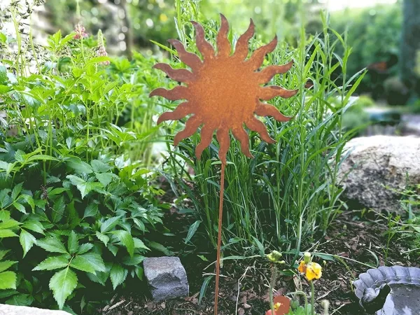Gartenstecker Dekostecker Edelrost - Gartendeko Rost - Motiv Sonne Garten